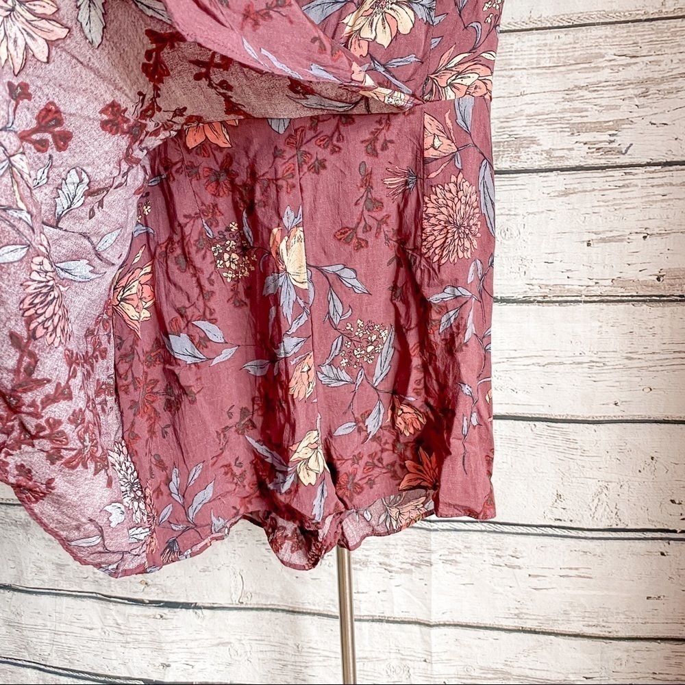 UO Kimchi Blue Maroon Floral Anita Ruffle Romper - Picture 6 of 12